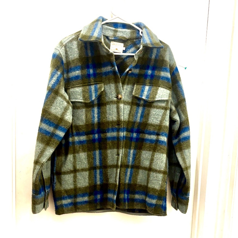 Faherty Blue and Green Plaid fleece Shirt Jacket size small